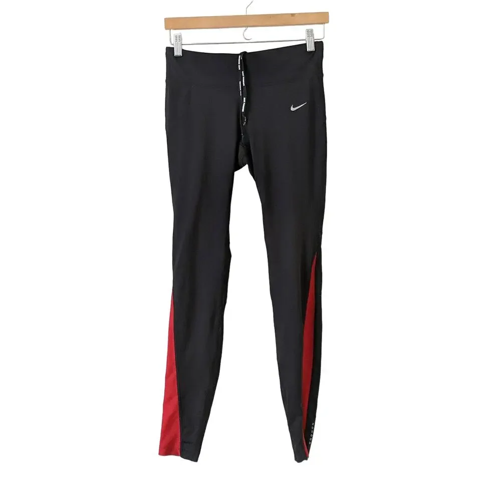Nike Black Red Pants Womens Power Dri Fit Running Tights Run‎ Leggings Medium M